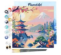 Figured'Art Mini Peinture par Numéro Adulte 20x20cm avec cadre Pagode et Mont Fuji - Petit Format Kit de Loisir Créatif DIY Numéro d'Art Complet