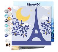 Figured'Art Mini Peinture par Numéro Adulte 20x20cm avec cadre Paris sous la Lune - Petit Format Kit de Loisir Créatif DIY Numéro d'Art Complet