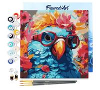 Figured'Art Mini Peinture par Numéro Adulte 20x20cm avec cadre Perroquet fantaisie et fleurs - Petit Format Kit de Loisir Créatif DIY Numéro d'Art Complet