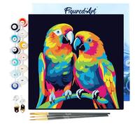 Figured'Art Mini Peinture par Numéro Adulte 20x20cm avec cadre Perroquets Abstraits Pop Art - Petit Format Kit de Loisir Créatif DIY Numéro d'Art Complet