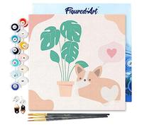 Figured'Art Mini Peinture par Numéro Adulte 20x20cm avec cadre Petit Chien amoureux - Petit Format Kit de Loisir Créatif DIY Numéro d'Art Complet