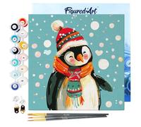 Figured'Art Mini Peinture par Numéro Adulte 20x20cm avec cadre Pingouin Heureux - Petit Format Kit de Loisir Créatif DIY Numéro d'Art Complet