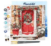 Figured'Art Mini Peinture par Numéro Adulte 20x20cm avec cadre Porte Rouge - Petit Format Kit de Loisir Créatif DIY Numéro d'Art Complet