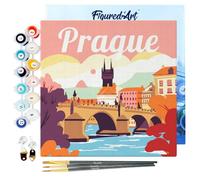 Figured'Art Mini Peinture par Numéro Adulte 20x20cm avec cadre Prague - Petit Format Kit de Loisir Créatif DIY Numéro d'Art Complet