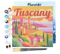 Figured'Art Mini Peinture par Numéro Adulte 20x20cm avec cadre Printemps en Toscane - Petit Format Kit de Loisir Créatif DIY Numéro d'Art Complet