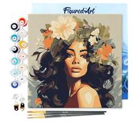 Figured'Art Mini Peinture par Numéro Adulte 20x20cm avec cadre Reine de beauté florale - Petit Format Kit de Loisir Créatif DIY Numéro d'Art Complet
