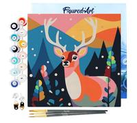 Figured'Art Mini Peinture par Numéro Adulte 20x20cm avec cadre Renne Abstrait - Petit Format Kit de Loisir Créatif DIY Numéro d'Art Complet