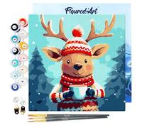 Figured'Art Mini Peinture par Numéro Adulte 20x20cm avec cadre Renne Douillet - Petit Format Kit de Loisir Créatif DIY Numéro d'Art Complet