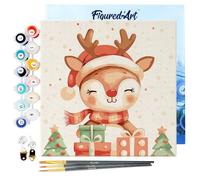 Figured'Art Mini Peinture par Numéro Adulte 20x20cm avec cadre Renne Festif - Petit Format Kit de Loisir Créatif DIY Numéro d'Art Complet