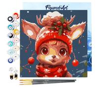 Figured'Art Mini Peinture par Numéro Adulte 20x20cm avec cadre Renne Mignon Fantaisie - Petit Format Kit de Loisir Créatif DIY Numéro d'Art Complet