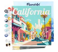 Figured'Art Mini Peinture par Numéro Adulte 20x20cm avec cadre Rue en Californie - Petit Format Kit de Loisir Créatif DIY Numéro d'Art Complet