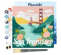 Figured'Art Mini Peinture par Numéro Adulte 20x20cm avec cadre San Francisco - Petit Format Kit de Loisir Créatif DIY Numéro d'Art Complet