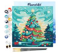 Figured'Art Mini Peinture par Numéro Adulte 20x20cm avec cadre Sapin de Noël Abstrait - Petit Format Kit de Loisir Créatif DIY Numéro d'Art Complet