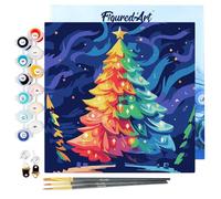 Figured'Art Mini Peinture par Numéro Adulte 20x20cm avec cadre Sapin de Noël Coloré - Petit Format Kit de Loisir Créatif DIY Numéro d'Art Complet