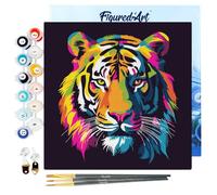 Figured'Art Mini Peinture par Numéro Adulte 20x20cm avec cadre Tigre Abstrait Pop Art - Petit Format Kit de Loisir Créatif DIY Numéro d'Art Complet