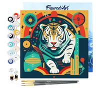 Figured'Art Mini Peinture par Numéro Adulte 20x20cm avec cadre Tigre Art Déco - Petit Format Kit de Loisir Créatif DIY Numéro d'Art Complet