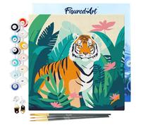 Figured'Art Mini Peinture par Numéro Adulte 20x20cm avec cadre Tigre du Bengale Tropical - Petit Format Kit de Loisir Créatif DIY Numéro d'Art Complet