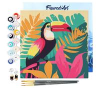 Figured'Art Mini Peinture par Numéro Adulte 20x20cm avec cadre Toucan Tropical - Petit Format Kit de Loisir Créatif DIY Numéro d'Art Complet