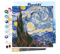 Figured'Art Mini Peinture par Numéro Adulte 20x20cm avec cadre Van Gogh Nuit Etoilée - Petit Format Kit de Loisir Créatif DIY Numéro d'Art Complet