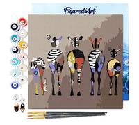 Figured'Art Mini Peinture par Numéro Adulte 20x20cm avec cadre Zèbres de dos - Petit Format Kit de Loisir Créatif DIY Numéro d'Art Complet