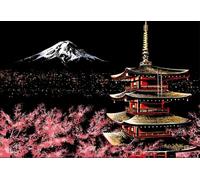 Figured'Art Peinture à Gratter format A3 (29.7x42cm) - Mont Fuji au Japon - Kit Complet de Scratch Painting Carte à Gratter