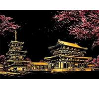 Figured'Art Peinture à Gratter format A3 (29.7x42cm) - Temple Yakushiji au Japon - Kit Complet de Scratch Painting Carte à Gratter