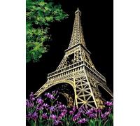 Figured'Art Peinture à Gratter format A3 (29.7x42cm) - Tour Eiffel à Paris - Kit Complet de Scratch Painting Carte à Gratter