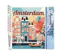 Figured'Art Peinture par Numéro Adulte Affiche de voyage Amsterdam en fleurs - Activité Manuelle Kit de Loisir Créatif DIY Numéro d'Art Complet - 40x50cm sans châssis en bois