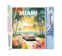 Figured'Art Peinture par Numéro Adulte Affiche de voyage Miami au coucher du soleil - Activité Manuelle Kit de Loisir Créatif DIY Numéro d'Art Complet - 40x50cm sans châssis en bois