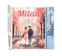 Figured'Art Peinture par Numéro Adulte Affiche de voyage Milan en fleurs - Activité Manuelle Kit de Loisir Créatif DIY Numéro d'Art Complet - 40x50cm sans châssis en bois