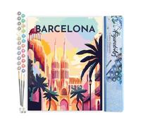 Figured'Art Peinture par Numéro Adulte Affiche Vintage Barcelone - Activité Manuelle Kit de Loisir Créatif DIY Numéro d'Art Complet - 40x50cm sans châssis en bois