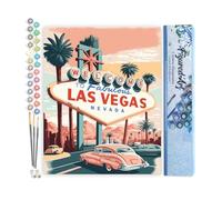 Figured'Art Peinture par Numéro Adulte Affiche Vintage Las Vegas - Activité Manuelle Kit de Loisir Créatif DIY Numéro d'Art Complet - 40x50cm sans châssis en bois