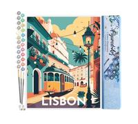 Figured'Art Peinture par Numéro Adulte Affiche Vintage Lisbonne - Activité Manuelle Kit de Loisir Créatif DIY Numéro d'Art Complet - 40x50cm sans châssis en bois
