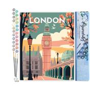 Figured'Art Peinture par Numéro Adulte Affiche Vintage Londres 2 - Activité Manuelle Kit de Loisir Créatif DIY Numéro d'Art Complet - 40x50cm sans châssis en bois