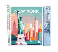 Figured'Art Peinture par Numéro Adulte Affiche Vintage New York - Activité Manuelle Kit de Loisir Créatif DIY Numéro d'Art Complet - 40x50cm sans châssis en bois
