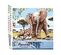 Figured'Art Peinture par Numéro Adulte Amis Eléphant & Girafe - Activité Manuelle Kit de Loisir Créatif DIY Numéro d'Art Complet - 40x50cm sans châssis en bois