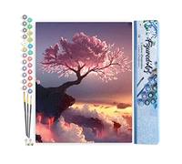 Figured'Art Peinture par Numéro Adulte Arbre rose et Nuages - Activité Manuelle Kit de Loisir Créatif DIY Numéro d'Art Complet - 40x50cm sans châssis en bois