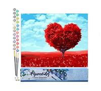 Figured'Art Peinture par Numéro Adulte Arbre rouge Coeur - Activité Manuelle Kit de Loisir Créatif DIY Numéro d'Art Complet - 40x50cm sans châssis en bois