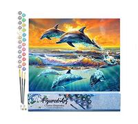 Figured'Art Peinture par Numéro Adulte Aube de Dauphins - Activité Manuelle Kit de Loisir Créatif DIY Numéro d'Art Complet - 40x50cm sans châssis en bois