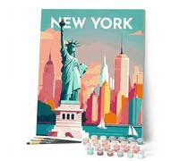Figured'Art Peinture par Numéro Adulte avec Cadre Affiche Vintage New York - Activité Manuelle Kit de Loisir Créatif DIY Numéro d'Art Complet - 40x50cm toile tendue sur châssis