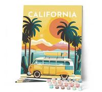Figured'Art Peinture par Numéro Adulte avec Cadre Affiche Vintage Californie - Activité Manuelle Kit de Loisir Créatif DIY Numéro d'Art Complet - 40x50cm toile tendue sur châssis