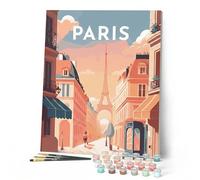 Figured'Art Peinture par Numéro Adulte avec Cadre Affiche Vintage Paris - Activité Manuelle Kit de Loisir Créatif DIY Numéro d'Art Complet - 40x50cm toile tendue sur châssis