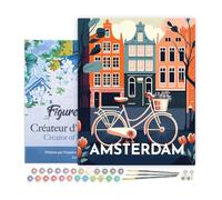 Figured'Art Peinture par Numéro Adulte avec Cadre Affiche Vintage Amsterdam - Activité Manuelle Kit de Loisir Créatif DIY Numéro d'Art Complet - 40x50cm toile tendue sur châssis