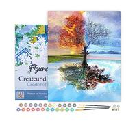 Figured'Art Peinture par Numéro Adulte avec Cadre - 40x50cm Toile tendue sur Châssis - Kit Loisir Créatif Détente - Déco DIY - Arbre 4 saisons