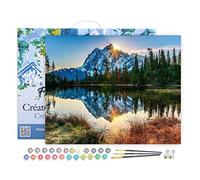Figured'Art Peinture par Numéro Adulte avec Cadre - 40x50cm Toile tendue sur Châssis - Kit Loisir Créatif Détente - Déco DIY -Lac et reflet de de montagne