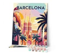 Figured'Art Peinture par Numéro Adulte avec Cadre - 40x50cm Toile tendue sur Châssis - Kit Loisir Créatif Détente - Déco DIY - Vintage Barcelone