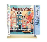 Figured'Art Peinture par Numéro Adulte avec Cadre Affiche de voyage Amsterdam en fleurs - Activité Manuelle Kit de Loisir Créatif DIY Numéro d'Art Complet - 40x50cm avec châssis en bois à monter