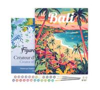 Figured'Art Peinture par Numéro Adulte avec Cadre Affiche de voyage Bali - Activité Manuelle Kit de Loisir Créatif DIY Numéro d'Art Complet - 40x50cm toile tendue sur châssis