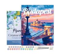 Figured'Art Peinture par Numéro Adulte avec Cadre Affiche de voyage Budapest - Activité Manuelle Kit de Loisir Créatif DIY Numéro d'Art Complet - 40x50cm toile tendue sur châssis