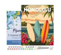 Figured'Art Peinture par Numéro Adulte avec Cadre Affiche de voyage Honolulu - Activité Manuelle Kit de Loisir Créatif DIY Numéro d'Art Complet - 40x50cm toile tendue sur châssis